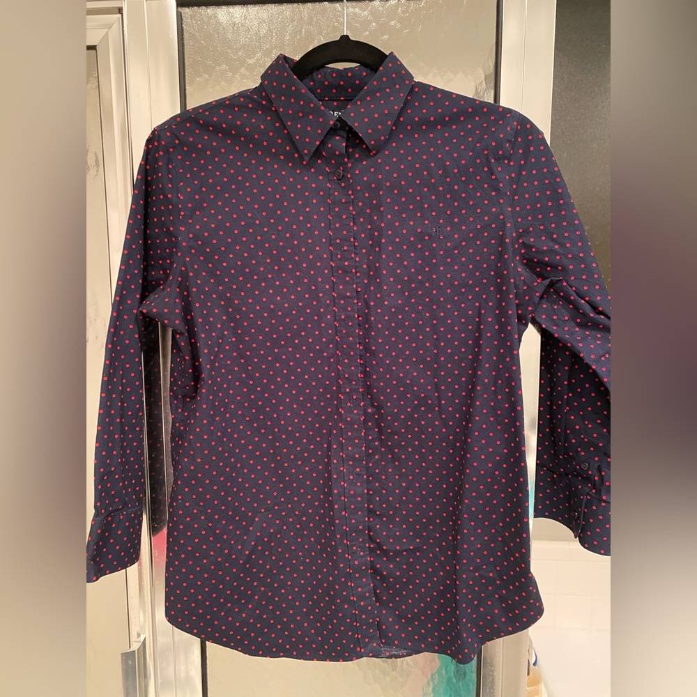 Lauren by Ralph Lauren Size M 3/4 Sleeve Stretch Shirt, No Iron
